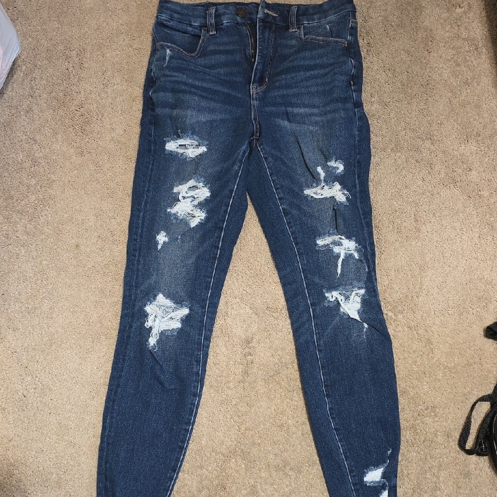 American Eagle Outfitters Ripped Dark Blue Skinny Jeans